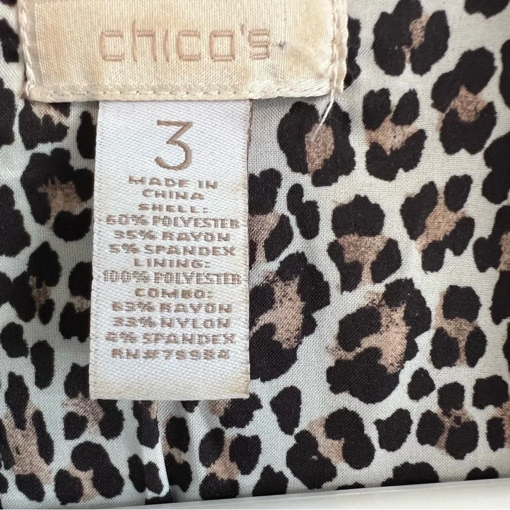 Chico's Womens Two Button Black Blazer Sz L Leopard Print Lined Office Career